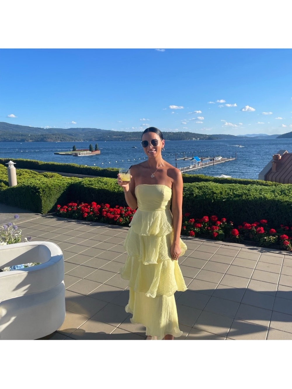 Hello Molly Pale Yellow Tiered Strapless Midi Skirt - Picture 7 of 7